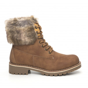 Botine de dama camel cu căptușeală și puf - FASHIONMIX.RO Botine de dama camel cu căptușeală și puf