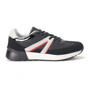 Adidași de bărbați negri din materiale pe exterior combinate - FASHIONMIX.RO Adidași de bărbați negri din materiale pe exterior combinate