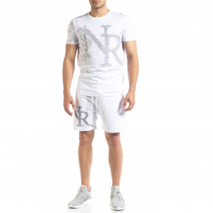 Set sportiv alb pentru bărbați Airplane - FASHIONMIX.RO Set sportiv alb pentru bărbați Airplane