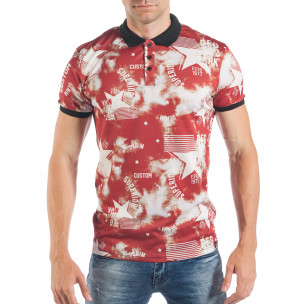 Tricou cu guler pentru bărbați cu imprimeu stele - FASHIONMIX.RO Tricou cu guler pentru bărbați cu imprimeu stele