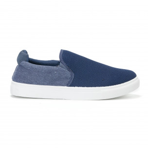 Teniși slip-on de bărbați din pânză în albastru - FASHIONMIX.RO Teniși slip-on de bărbați din pânză în albastru