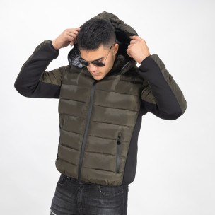 Geacă pentru bărbați verde cu puf și părți din neopren - FASHIONMIX.RO Geacă pentru bărbați verde cu puf și părți din neopren