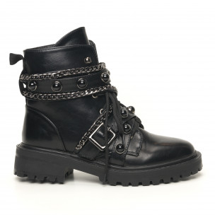 Botine de dama stil Rock cu ținte negre - FASHIONMIX.RO Botine de dama stil Rock cu ținte negre