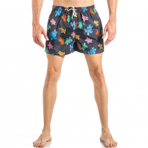 Costum de baie de bărbați negru cu broaște țestoase colorate - FASHIONMIX.RO Costum de baie de bărbați negru cu broaște țestoase colorate