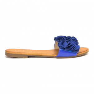 Papuci de dama albaștri cu efect de floare - FASHIONMIX.RO Papuci de dama albaștri cu efect de floare