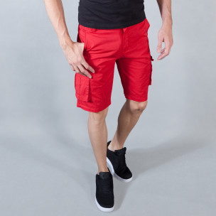 Pantaloni scurți de bărbați roșii cu buzunare cargo - FASHIONMIX.RO Pantaloni scurți de bărbați roșii cu buzunare cargo