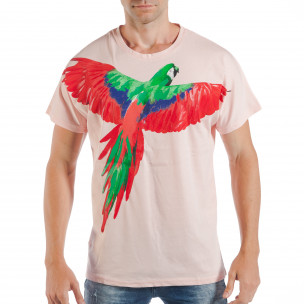 Tricou roz pentru bărbați cu imprimeu papagal - FASHIONMIX.RO Tricou roz pentru bărbați cu imprimeu papagal
