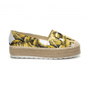 Espadrile de dama motiv Leaves în galben - FASHIONMIX.RO Espadrile de dama motiv Leaves în galben