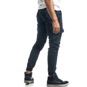 Pantaloni cargo de bărbați albaștri cu fermoare - FASHIONMIX.RO Pantaloni cargo de bărbați albaștri cu fermoare