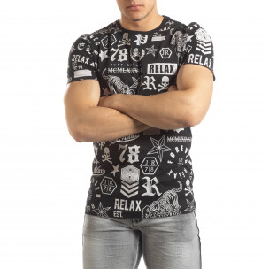 Tricou negru pentru bărbați cu simboluri - FASHIONMIX.RO Tricou negru pentru bărbați cu simboluri