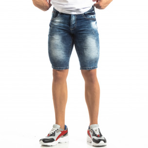 Blugi scurți albaștri Slim-fit de bărbați cu rupturi - FASHIONMIX.RO Blugi scurți albaștri Slim-fit de bărbați cu rupturi