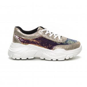 Pantofi sport Chunky de dama cu paiete aurii - FASHIONMIX.RO Pantofi sport Chunky de dama cu paiete aurii