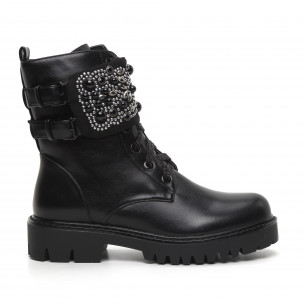 Botine de dama negre cu decorațiune și graifer - FASHIONMIX.RO Botine de dama negre cu decorațiune și graifer
