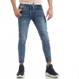 Skinny Jogger de barbați albastru cu efect șifonat - FASHIONMIX.RO Skinny Jogger de barbați albastru cu efect șifonat