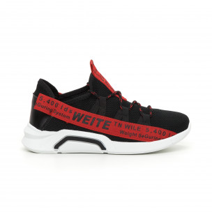 Adidași de bărbați din țesătură tehnică cu inscripții roșii - FASHIONMIX.RO Adidași de bărbați din țesătură tehnică cu inscripții roșii