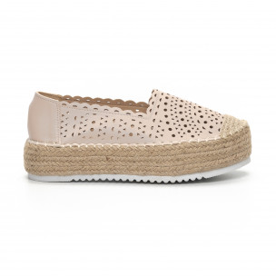 Espadrile bej ajurate cu platforma pentru dama - FASHIONMIX.RO Espadrile bej ajurate cu platforma pentru dama