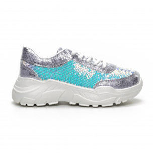 Pantofi sport Chunky de dama cu paiete argintii - FASHIONMIX.RO Pantofi sport Chunky de dama cu paiete argintii