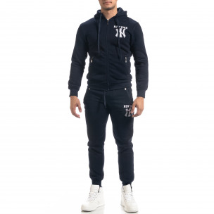 Set sportiv de bărbați albastru flaușat New York - FASHIONMIX.RO Set sportiv de bărbați albastru flaușat New York