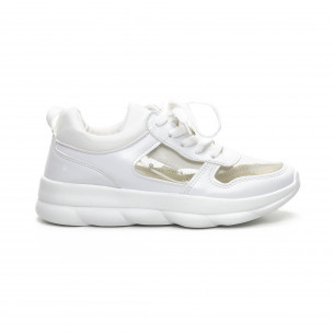 Pantofi sport de dama albi cu părți transparente - FASHIONMIX.RO Pantofi sport de dama albi cu părți transparente