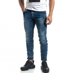 Blugi Washed albaștri pentru bărbați Slim fit - FASHIONMIX.RO Blugi Washed albaștri pentru bărbați Slim fit