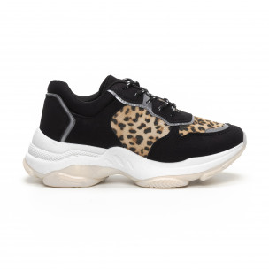 Pantofi sport de dama Chunky în negru și leopard - FASHIONMIX.RO Pantofi sport de dama Chunky în negru și leopard