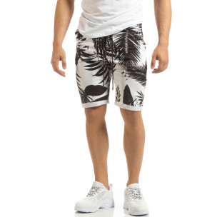 Bermude de bărbați din bumbac cu motiv Leaves negru - FASHIONMIX.RO Bermude de bărbați din bumbac cu motiv Leaves negru