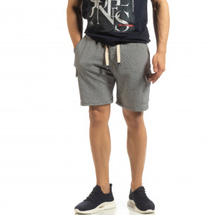Șort cargo pentru bărbați din tricot albastru cu dungi - FASHIONMIX.RO Șort cargo pentru bărbați din tricot albastru cu dungi