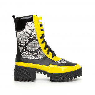 Botine de dama Chunky cu accent galben - FASHIONMIX.RO Botine de dama Chunky cu accent galben
