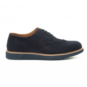 Pantofi casual Wingtip din velur albastru pentru bărbați - FASHIONMIX.RO Pantofi casual Wingtip din velur albastru pentru bărbați