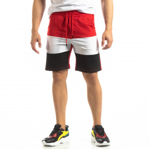 Pantaloni scurți sport roșii de bărbați cu alb și negru - FASHIONMIX.RO Pantaloni scurți sport roșii de bărbați cu alb și negru