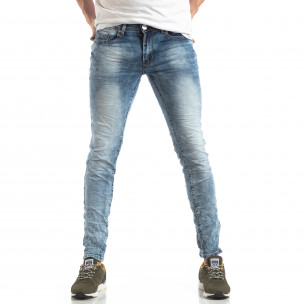 Washed Slim Jeans albaștri pentru bărbați - FASHIONMIX.RO Washed Slim Jeans albaștri pentru bărbați