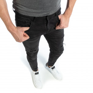 Blugi de bărbați Slim fit negri cu rupturi - FASHIONMIX.RO Blugi de bărbați Slim fit negri cu rupturi
