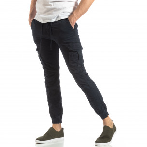 Pantaloni cargo de bărbați albaștri cu manșete din tricot - FASHIONMIX.RO Pantaloni cargo de bărbați albaștri cu manșete din tricot