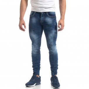 Blugi de bărbați albaștri Washed Slim fit - FASHIONMIX.RO Blugi de bărbați albaștri Washed Slim fit