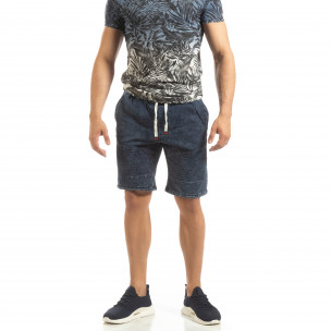 Pantaloni sport scurți pentru bărbați din tricot albastru - FASHIONMIX.RO Pantaloni sport scurți pentru bărbați din tricot albastru