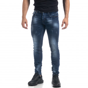 Blugi de bărbați albaștri cu efecte Fashion Slim fit - FASHIONMIX.RO Blugi de bărbați albaștri cu efecte Fashion Slim fit