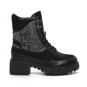 Botine de dama Chunky cu motiv Snake gri - FASHIONMIX.RO Botine de dama Chunky cu motiv Snake gri
