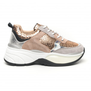 Pantofi sport voluminoși de dama șagrin în auriu - FASHIONMIX.RO Pantofi sport voluminoși de dama șagrin în auriu