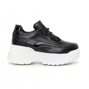 Pantofi sport de dama negri cu părți lăcuite - FASHIONMIX.RO Pantofi sport de dama negri cu părți lăcuite