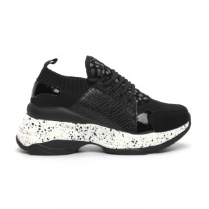Pantofi sport de dama negri design Patchwork - FASHIONMIX.RO Pantofi sport de dama negri design Patchwork