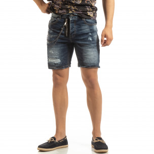 Bermude de blugi pentru bărbați cu rupturi și lanț - FASHIONMIX.RO Bermude de blugi pentru bărbați cu rupturi și lanț