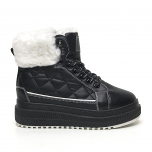 Botine de dama matlasate negre cu puf - FASHIONMIX.RO Botine de dama matlasate negre cu puf