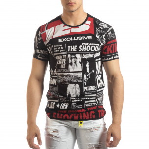 Tricou negru pentru bărbați Exclusive News - FASHIONMIX.RO Tricou negru pentru bărbați Exclusive News