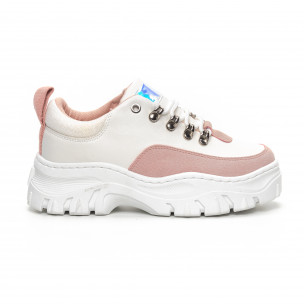 Pantofi sport de dama în alb și roz cu talpă groasă - FASHIONMIX.RO Pantofi sport de dama în alb și roz cu talpă groasă