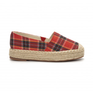 Espadrile de dama în carouri cu roșu - FASHIONMIX.RO Espadrile de dama în carouri cu roșu