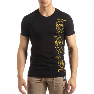 Tricou pentru bărbați negru cu imprimeu - FASHIONMIX.RO Tricou pentru bărbați negru cu imprimeu