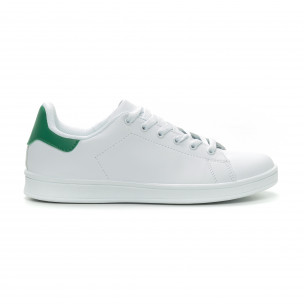 Teniși de bărbați Basic albi cu călcâi verde - FASHIONMIX.RO Teniși de bărbați Basic albi cu călcâi verde