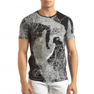 Tricou negru de bărbați cu imprimeu figural - FASHIONMIX.RO Tricou negru de bărbați cu imprimeu figural