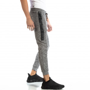 Jogger pentru bărbați din tricot în melanj gri - FASHIONMIX.RO Jogger pentru bărbați din tricot în melanj gri