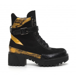 Botine de dama negre cu motiv Snake galben - FASHIONMIX.RO Botine de dama negre cu motiv Snake galben
